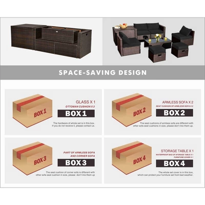 Costway 8PCS Patio Rattan Furniture Set Space-Saving Storage Cushion BlackTurquoiseNavy Cover 11 Costway 8PCS Patio Rattan Furniture Set Space-Saving Storage Cushion BlackTurquoiseNavy Cover - Image 9