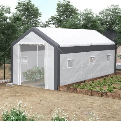 Outsunny 20' X 10' X 9' Walk-In Greenhouse, Outdoor Gardening Canopy With 6 Roll-up Windows, 2 Zippered Doors & Weather Cover, White 3 Outsunny 20' X 10' X 9' Walk-In Greenhouse, Outdoor Gardening Canopy With 6 Roll-up Windows, 2 Zippered Doors & Weather Cover, White