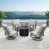 5pc Outdoor Dining Set With 44" Round Fire Table, 4 Deep Seating Swivel Rocking Chairs & Table Fabric Covers - Gray/Copper - Oakland Living -Sunnydaze Decor Store GUEST 29481982 ddf2 471d 8f07 87256e22b5d4