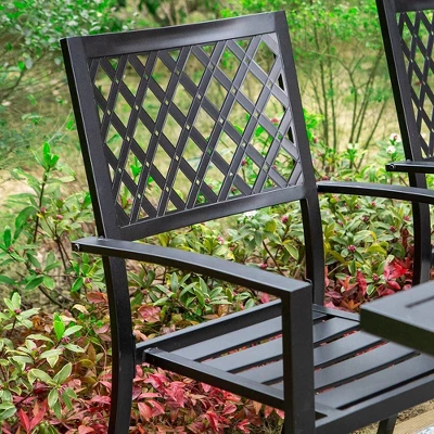 7pc Outdoor Rectangular Table & 6 Chairs With Grid Design - Black - Captiva Designs 7 7pc Outdoor Rectangular Table & 6 Chairs With Grid Design - Black - Captiva Designs - Image 5