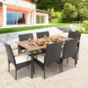 Costway 7PCS Patio Wicker Dining Set Acacia Wood Armrests Table With Detachable Cushions &Umbrella Hole