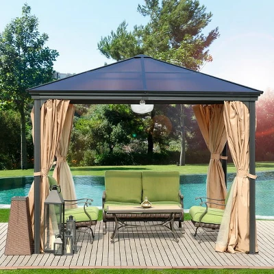 Aoodor 10'x 10' Patio Gazebo Polycarbonate Roof Black 4 Aoodor 10'x 10' Patio Gazebo Polycarbonate Roof Black - Image 2