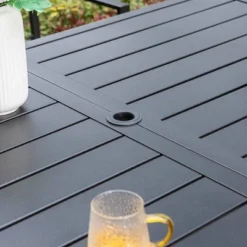 7pc Metal Patio Dining Set With Rectangular Table With Umbrella Hole & & Swivel Armrest Chairs - Captiva Designs -Sunnydaze Decor Store GUEST 2a1c1bce ebac 442a 86b3 8e532163d246