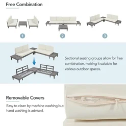 Outdoor 3-Piece Garden Solid Wood Furniture Sofa With Coffee Table, Side Table And Cushions, Gray+Beige - ModernLuxe 22 Outdoor 3-Piece Garden Solid Wood Furniture Sofa With Coffee Table, Side Table And Cushions, Gray+Beige - ModernLuxe -Sunnydaze Decor Store GUEST 2a3bf0e1 d1d3 43b7 bfa8 7f6fbfbdeefa