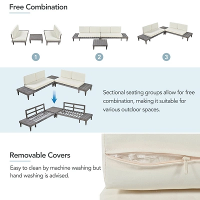 Outdoor 3-Piece Garden Solid Wood Furniture Sofa With Coffee Table, Side Table And Cushions, Gray+Beige - ModernLuxe 11 Outdoor 3-Piece Garden Solid Wood Furniture Sofa With Coffee Table, Side Table And Cushions, Gray+Beige - ModernLuxe - Image 9