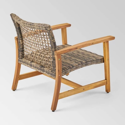 Augusta 5pc Wood & Wicker Chat Set With Fire Pit - Natural/Gray/Dark Gray - Christopher Knight Home 4 Augusta 5pc Wood & Wicker Chat Set With Fire Pit - Natural/Gray/Dark Gray - Christopher Knight Home - Image 2