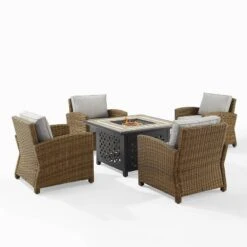 Bradenton 5pc Outdoor Wicker Arm Chair & Fire Table Set - Crosley -Sunnydaze Decor Store GUEST 2a5a94fe 779b 40c4 8ded dd9d54157b9c