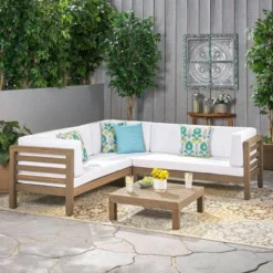 Oana 4pc Acacia Wood Patio Sectional Chat Set W/ Cushions - Christopher Knight Home -Sunnydaze Decor Store GUEST 2a5dc45b 98cb 4ca7 873f e61a73ff6f82