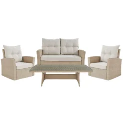 Canaan 4pc All Weather Wicker Outdoor Seating Set Cream - Alaterre Furniture -Sunnydaze Decor Store GUEST 2ac233d2 c58f 401d a426 8567d06cc7b6