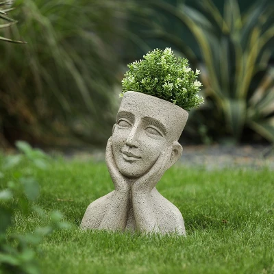 LuxenHome Speckled Beige MgO Happy Bust Head Planter 4 LuxenHome Speckled Beige MgO Happy Bust Head Planter - Image 2