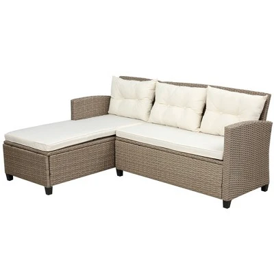 4pc Wicker Patio Sectional Seating Set With Cushions - Beige/Brown - GODEER 10 4pc Wicker Patio Sectional Seating Set With Cushions - Beige/Brown - GODEER - Image 8