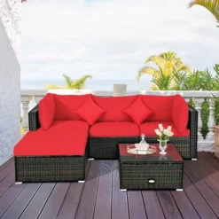 Costway 5PCS Patio Rattan Furniture Set Sectional Conversation Set W/Red Cushions -Sunnydaze Decor Store GUEST 2c10baad d02e 4075 b92f 75a34d572c1b