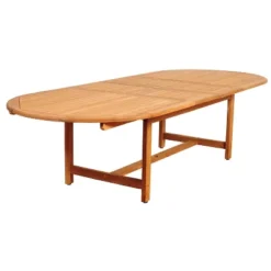 Highland Park 13pc Patio Teak Wood Double-Extendable Oval Dining Set - International Home Miami