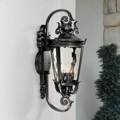 John Timberland Casa Marseille Vintage Rustic Outdoor Wall Light Fixture Textured Black Scroll 31" Clear Hammered Glass For Post Exterior Barn Deck 3 John Timberland Casa Marseille Vintage Rustic Outdoor Wall Light Fixture Textured Black Scroll 31" Clear Hammered Glass For Post Exterior Barn Deck