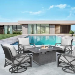 Kinger Home Novi 5-Piece Rattan Wicker Propane Fire Pit Set With An Aluminum Frame -Sunnydaze Decor Store GUEST 2ce93755 dd5b 4c95 baf6 b4bbab204ac4