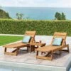Kyoto 3pc Outdoor Acacia Wood Chaise Lounge Set - Teak/Yellow - Christopher Knight Home -Sunnydaze Decor Store GUEST 2d0a16d9 b18c 4b67 8ef9 df937570ce76