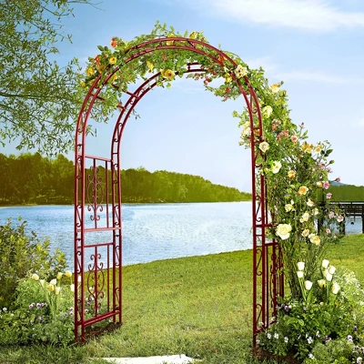 Evergreen Montebello Iron Garden Arbor, Americana Red- 53 X 84 X 23 Inches Fade And Weather Resistant Outdoor Decor 8 Evergreen Montebello Iron Garden Arbor, Americana Red- 53 X 84 X 23 Inches Fade And Weather Resistant Outdoor Decor - Image 6