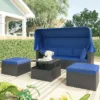 4pc Outdoor Wicker Rectangle Daybed With Canopy & Cushions - Blue - GODEER -Sunnydaze Decor Store GUEST 2d9f5ac0 c160 45be adb0 ededcea779cd