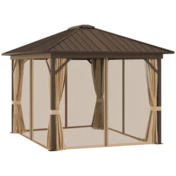 Outsunny 11.9" X 9.8" Hardtop Gazebo With Curtains And Netting, Permanent Pavilion Metal Roof Gazebo Canopy With Aluminum Frame And Top Hook, Brown 10 Outsunny 11.9" X 9.8" Hardtop Gazebo With Curtains And Netting, Permanent Pavilion Metal Roof Gazebo Canopy With Aluminum Frame And Top Hook, Brown -Sunnydaze Decor Store GUEST 2e8389e4 0010 4d88 a87e 911d0431675b