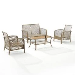 Tribeca 4pc Outdoor Wicker Conversation Set - Sand/Driftwood - Crosley -Sunnydaze Decor Store GUEST 2eac0dfa 1f13 410d 9f30 e8444bd2b166