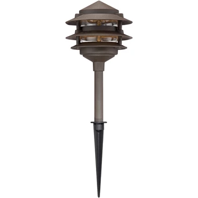 John Timberland Three-Tier Pagoda 11" High Bronze LED Path Lights Set Of 2 4 John Timberland Three-Tier Pagoda 11" High Bronze LED Path Lights Set Of 2 - Image 2