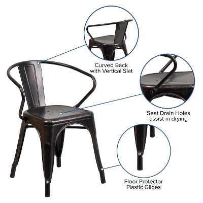Flash Furniture Commercial Grade Metal Indoor-Outdoor Chair With Arms 4 Flash Furniture Commercial Grade Metal Indoor-Outdoor Chair With Arms - Image 2