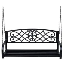Outsunny Steel Hanging Porch Swing, Fleur-de-Lis Design Outdoor Swing Seat Bench With Chains For The Yard, Deck, & Backyard, 485 LBS Weight Capacity -Sunnydaze Decor Store GUEST 2f5c0db2 37ff 45fa bfec eef6a50378b9