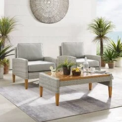 Capella Outdoor Wicker 3 Pc Set With Two Chairs And Coffee Table Gray/Acorn - Crosley -Sunnydaze Decor Store GUEST 2f6323a8 2deb 4f38 b5d4 fa163efba1a2