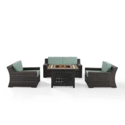 Beaufort 4 Pc Outdoor Wicker Conversation Set - Love Seat And 2 Chairs With Fire Table Mist/Brown - Crosley