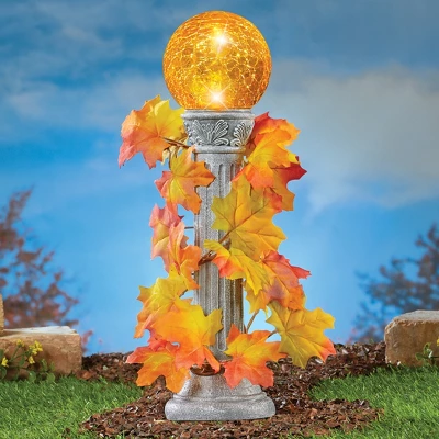 Collections Etc Autumn Leaves Solar Powered Gazing Ball 3 Collections Etc Autumn Leaves Solar Powered Gazing Ball