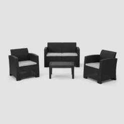Daytona 4pc Faux Wicker Chat Set - Charcoal - Christopher Knight Home