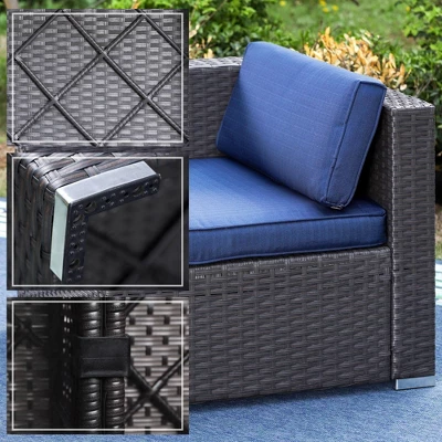 6pc Outdoor Rattan Wicker Sectional Sofa Set - Blue - Captiva Designs 8 6pc Outdoor Rattan Wicker Sectional Sofa Set - Blue - Captiva Designs - Image 6