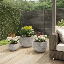 Fiber Clay Planters - 3-Piece Varying Height Textured Pot Set - Rounded Bottom And Drainage Holes For Herbs, Plants, Or Flowers By Pure Garden (Gray) -Sunnydaze Decor Store GUEST 30aa79bf 080f 4205 8eb0 97023a293d8a