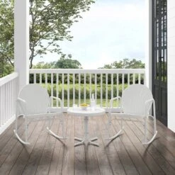 Griffith 3pc Outdoor Rocking Chair Set - White - Crosley -Sunnydaze Decor Store GUEST 3104a674 11c7 4beb 966c 1c69d3e51516