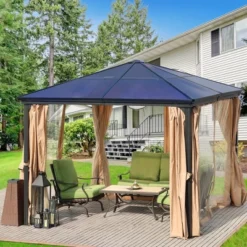 Aoodor 10'x 10' Patio Gazebo Polycarbonate Roof Black 8 Aoodor 10'x 10' Patio Gazebo Polycarbonate Roof Black -Sunnydaze Decor Store GUEST 316de584 0aef 4985 9544 91f3ca54a4a0