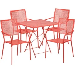 Emma And Oliver Commercial 28" Square Metal Folding Patio Table Set W/ 4 Square Back Chairs -Sunnydaze Decor Store GUEST 317195be 02c8 4dd9 a3cb e806da53ea2d