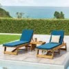 Kyoto 3pc Outdoor Acacia Wood Chaise Lounge Set With Cushions - Teak/Blue - Christopher Knight Home -Sunnydaze Decor Store GUEST 317f06ec 1584 422b be34 a6849da5a516
