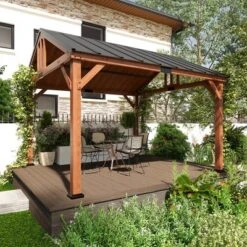 Outsunny 12' X 11' Hardtop Gazebo Canopy With Solid Wooden Frame And Waterproof Asphalt Roof, For Patio, Backyard, Deck, Porch, Brown