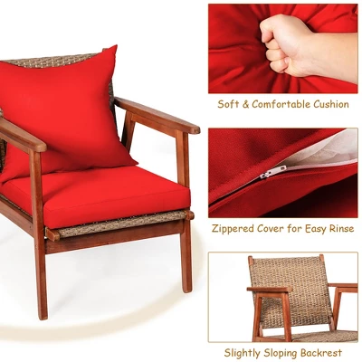 Costway 4PCS Patio Rattan Furniture Set Acacia Wood Frame Cushioned Sofa Chair 10 Costway 4PCS Patio Rattan Furniture Set Acacia Wood Frame Cushioned Sofa Chair - Image 8