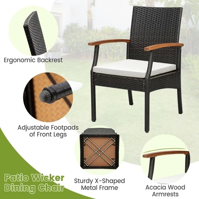 Costway 7PCS Patio Dining Set Cushion Acacia Wood Armrests Table With Umbrella Hole 7 Costway 7PCS Patio Dining Set Cushion Acacia Wood Armrests Table With Umbrella Hole - Image 5