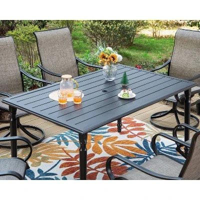 7pc Outdoor Dining Set With Steel Rectangle Table With Umbrella Hole & Swivel Chairs - Captiva Designs 10 7pc Outdoor Dining Set With Steel Rectangle Table With Umbrella Hole & Swivel Chairs - Captiva Designs - Image 8