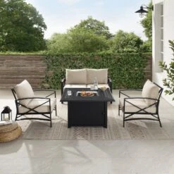 Kaplan 4pc Outdoor Conversation Set With Dante Fire Table - Oatmeal - Crosley -Sunnydaze Decor Store GUEST 32cdfcbb a583 40b6 b840 a79ebbb53fbf