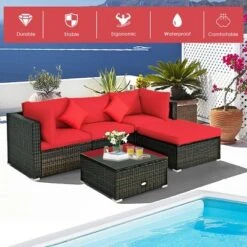 Costway 5PCS Patio Rattan Furniture Set Sectional Conversation Set W/Red Cushions -Sunnydaze Decor Store GUEST 32dbbb10 fb28 4f41 8905 4abad66abf7a