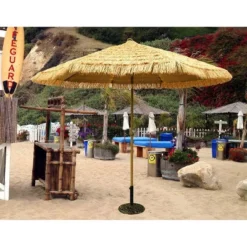 9' X 9' Round Crank Patio Umbrella - Thatch - Tropishade -Sunnydaze Decor Store GUEST 331f12c3 82c6 4c4a ac82 0eba41bbe8d6
