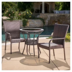Littleton 3-Piece Wicker Patio Bistro Seating Set - Brown - Christopher Knight Home -Sunnydaze Decor Store GUEST 33c076b5 5976 41b9 a775 1fdb82230981