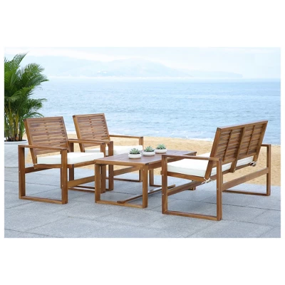 Ozark 4pc Acacia Wood Patio Conversation Set - Natural - Safavieh 4 Ozark 4pc Acacia Wood Patio Conversation Set - Natural - Safavieh - Image 2