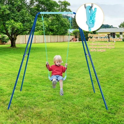 Costway Outdoor Kids Swing Set Heavy Duty Metal A-Frame W/ Ground Stakes 7 Costway Outdoor Kids Swing Set Heavy Duty Metal A-Frame W/ Ground Stakes - Image 5