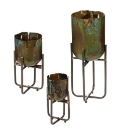 Plow & Hearth Distressed Metal Raised Planters, Set Of 3