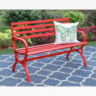 Outdoor Steel Loveseat Bench - Red - Captiva Designs 4 Outdoor Steel Loveseat Bench - Red - Captiva Designs - Image 2