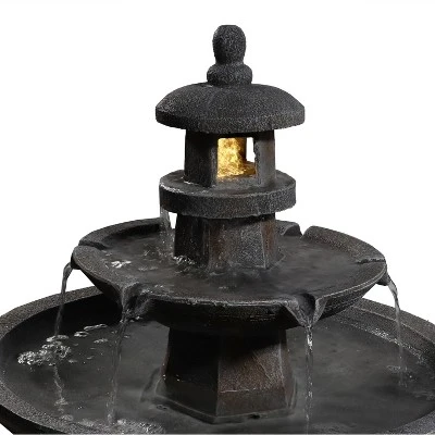 Sunnydaze Decor Sunnydaze 40"H Electric Polyresin 2-Tiered Pagoda Outdoor Water Fountain With LED Light 6 Sunnydaze Decor Sunnydaze 40"H Electric Polyresin 2-Tiered Pagoda Outdoor Water Fountain With LED Light - Image 4